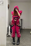 Windowsen shoulder -length sleeveless hoodie PS23T001 rose red